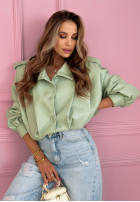 Krótka skórzana Jacke z kołnierzem Valleria Pistaziengrün