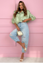 Krótka skórzana Jacke z kołnierzem Valleria Pistaziengrün