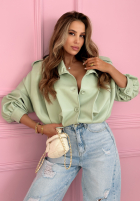 Krótka skórzana Jacke z kołnierzem Valleria Pistaziengrün