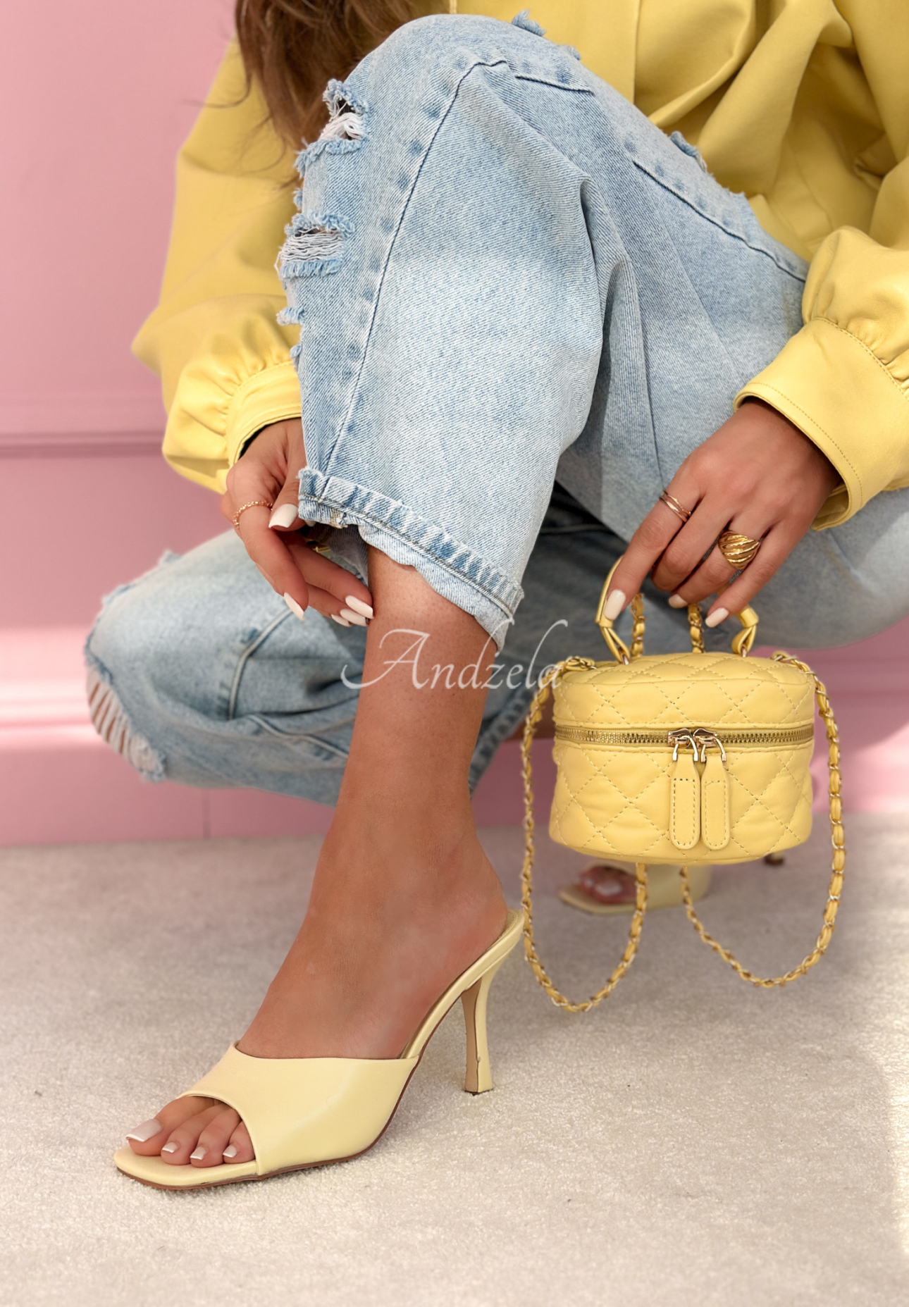 Ophelia yellow leather stiletto sandals