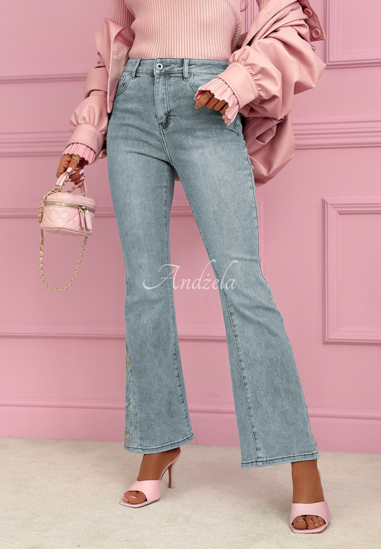 Nerelle light blue embroidered bell-bottom jeans