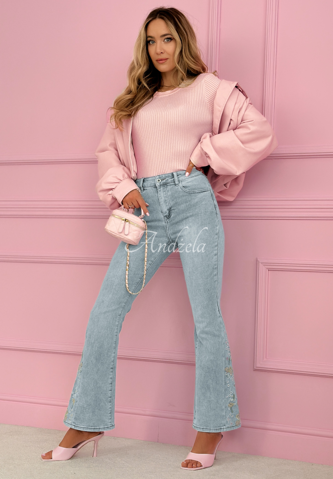 Nerelle light blue embroidered bell-bottom jeans