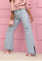 Spodnie jeansowe mom fit z przetarciami Ivette jasnoniebieskie