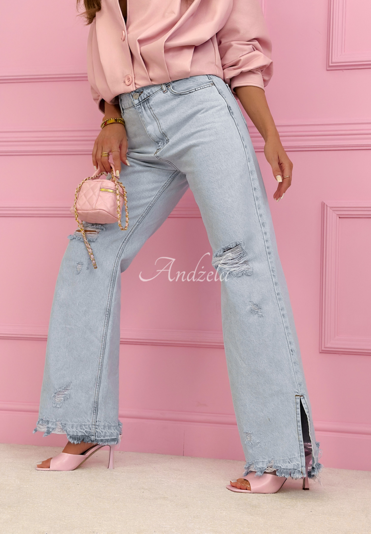 Ivette light blue wide-leg jeans with abrasions