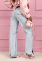 Spodnie jeansowe mom fit z przetarciami Ivette jasnoniebieskie