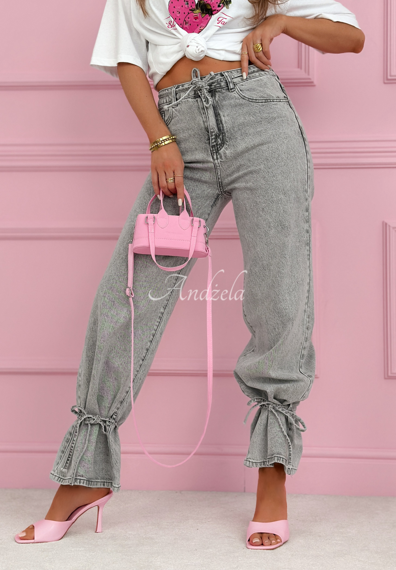 Jeans wide leg mit Bindebändern Annora Grau
