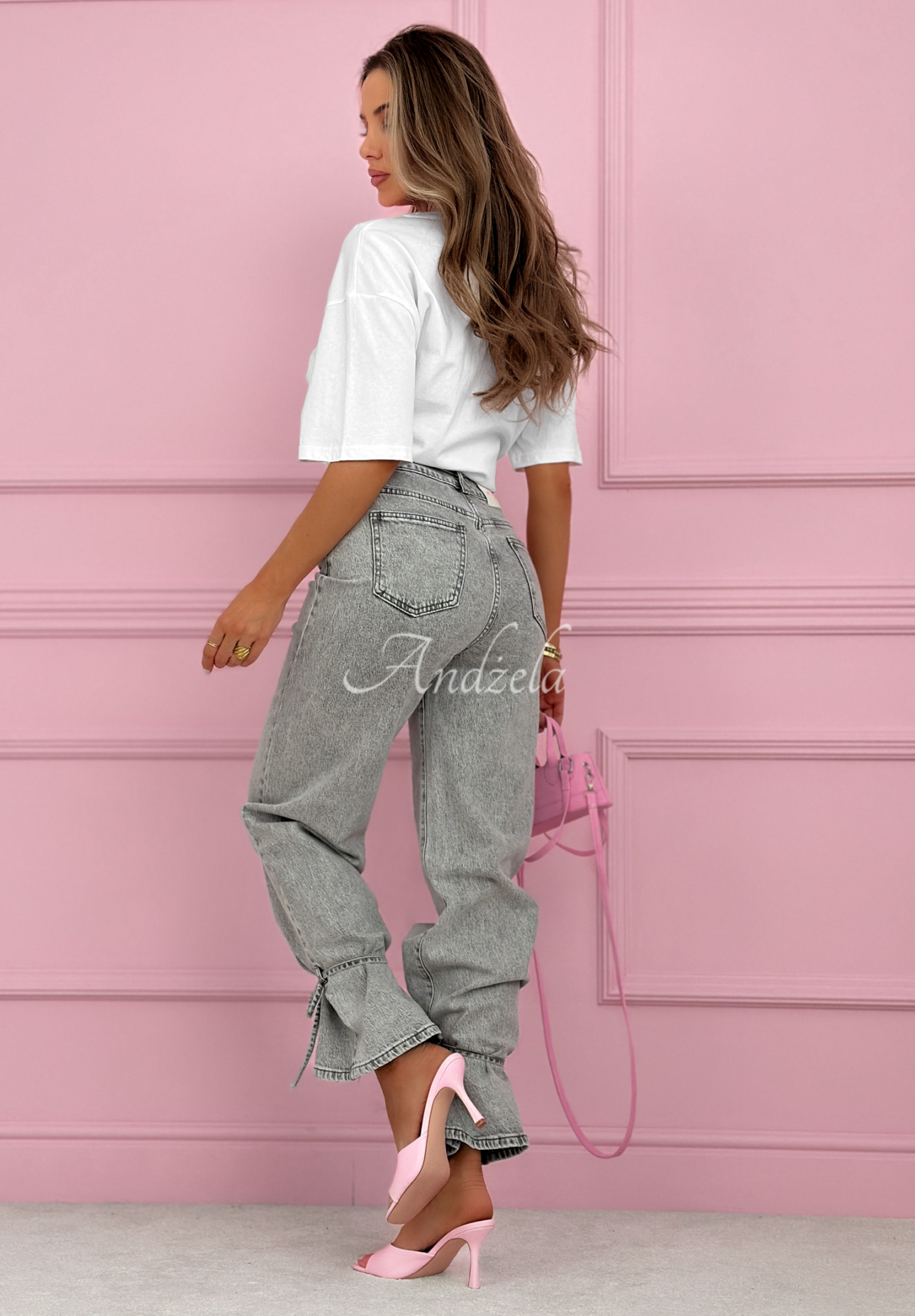 Jeans wide leg mit Bindebändern Annora Grau