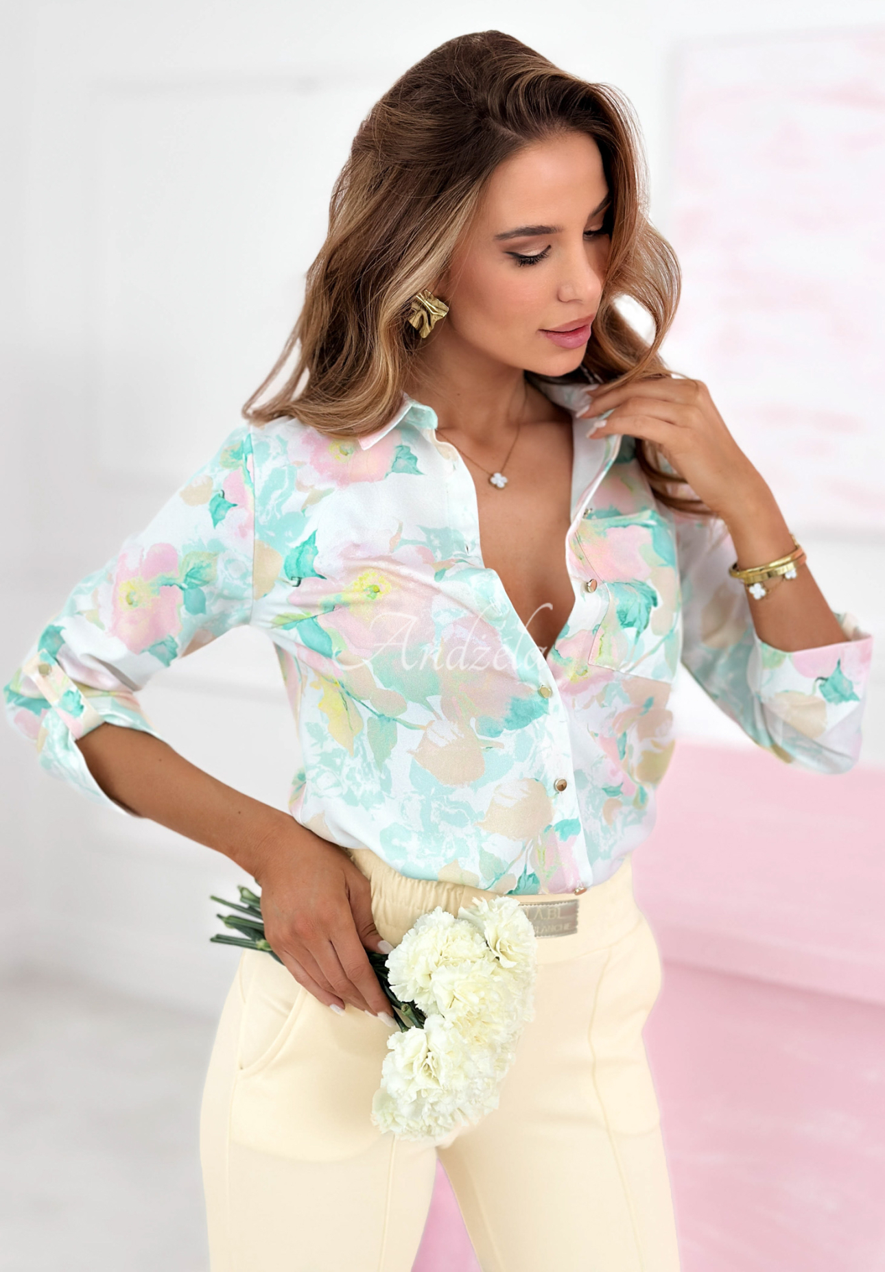 Gemustertes Viskosehemd Lillian grün-gelb