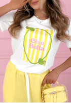 T-shirt z nadrukiem Ciao Bella biało-różowy
