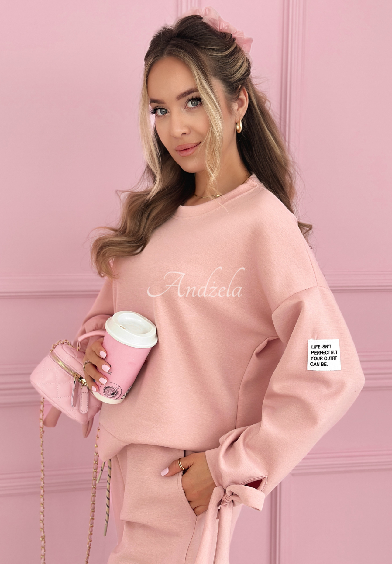 Peyton powder pink viscose tracksuit set