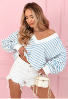 Pullover w paski z dekoltem Naomi biało-Gelb