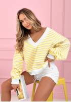 Pullover w paski z dekoltem Naomi biało-Gelb