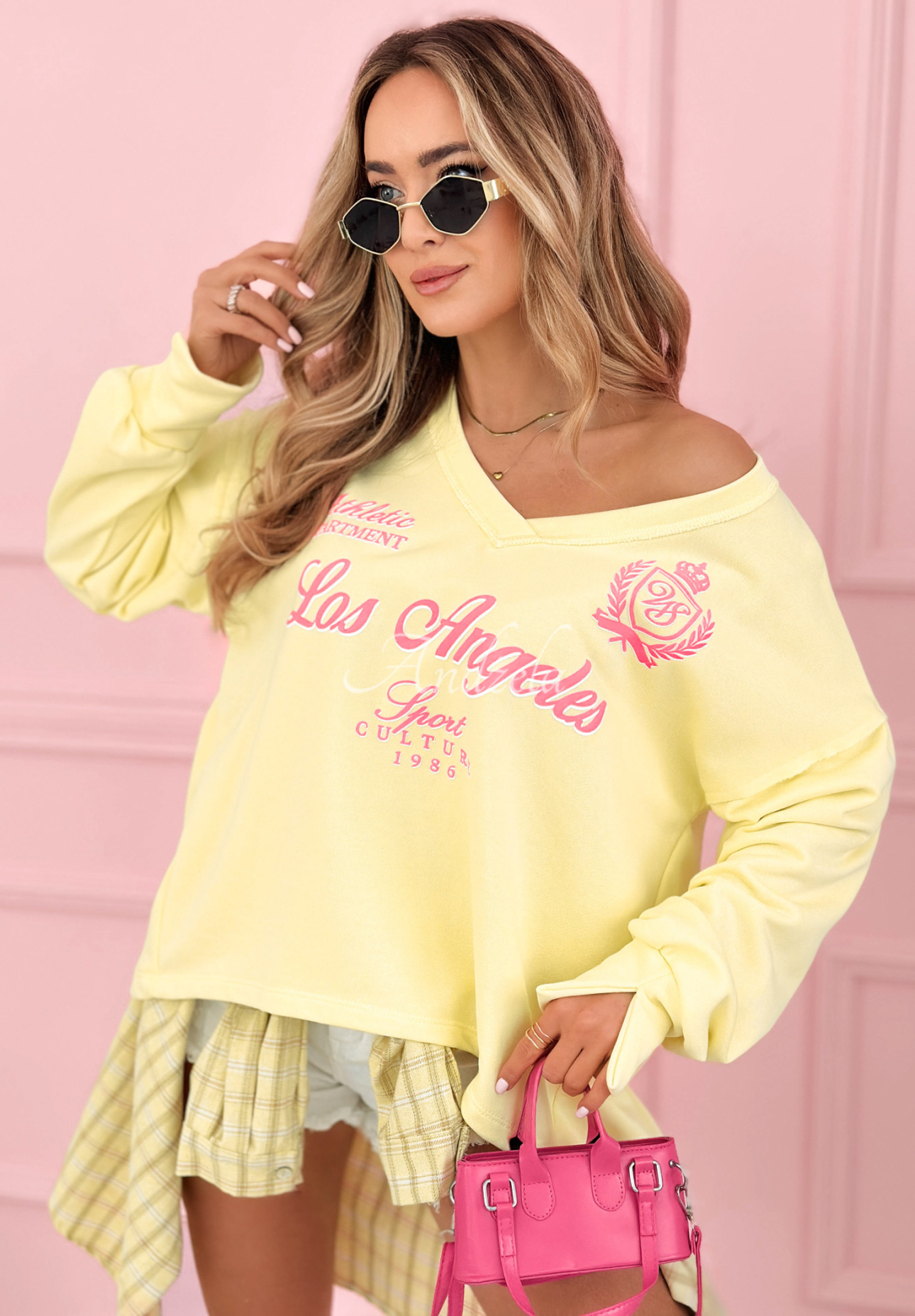 Asymmetrical LA Athletic cotton sweatshirt, yellow