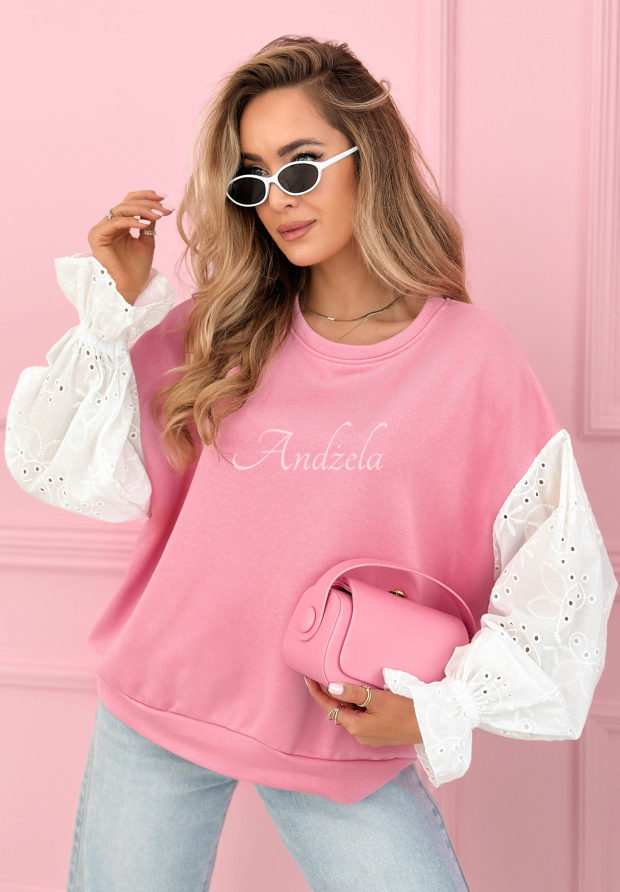 Baumwoll-Sweatshirt mit durchbrochenen &Auml;rmeln Leonora Rosa