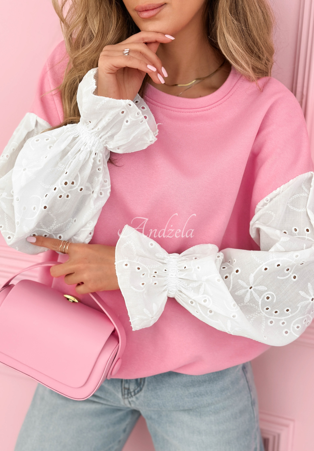 Baumwoll-Sweatshirt mit durchbrochenen Ärmeln Leonora Rosa