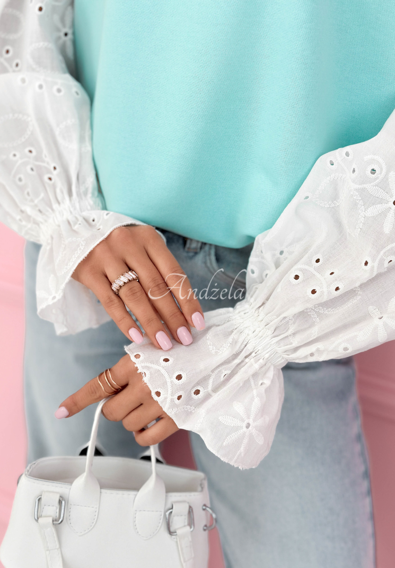 Leonora blue cotton sweatshirt with openwork sleeves