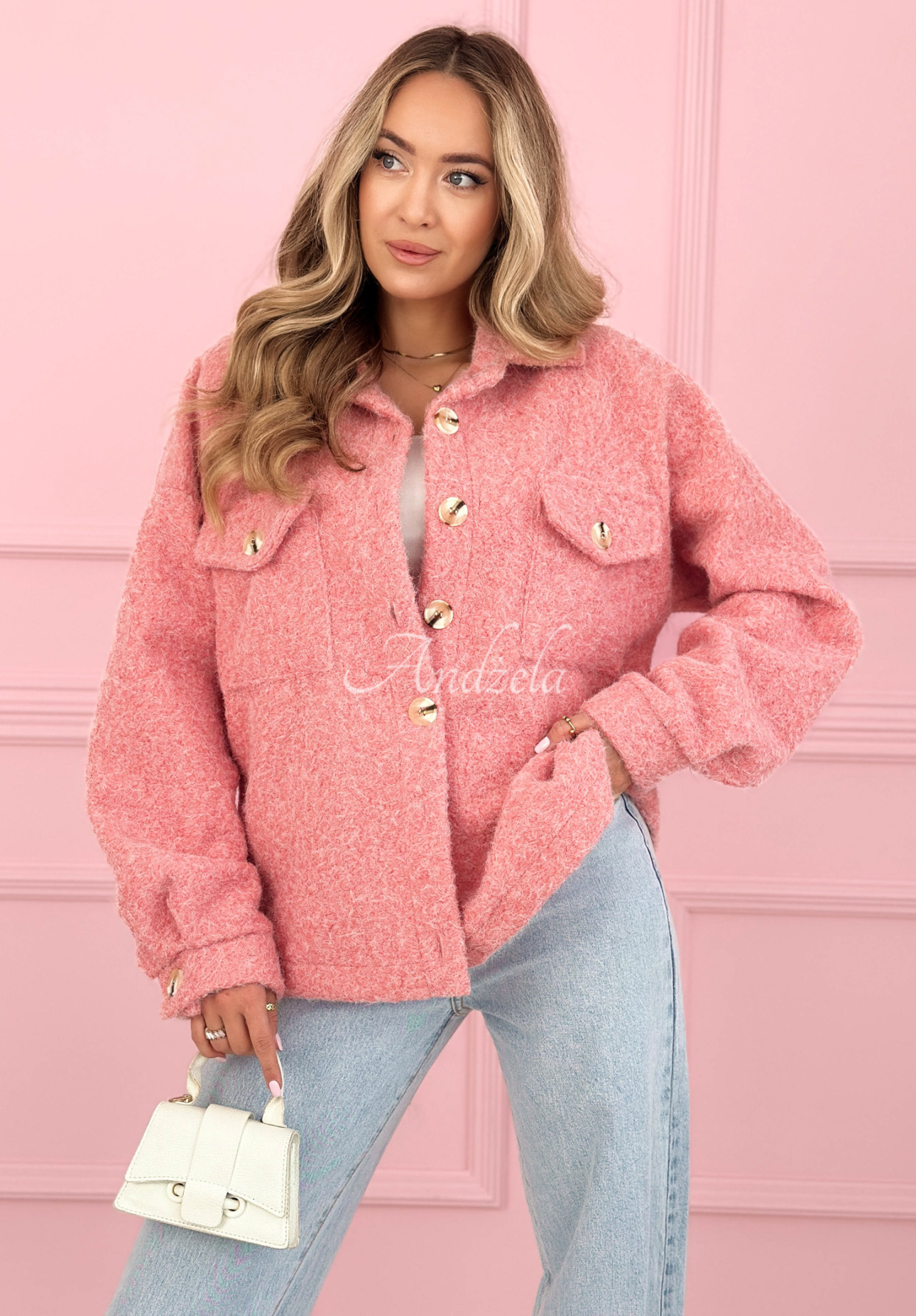 Anyana powder pink short sheepskin jacket