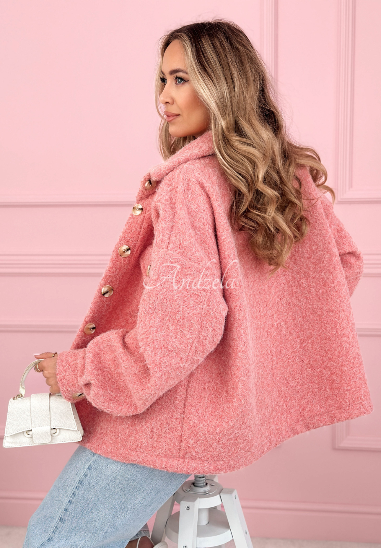 Anyana powder pink short sheepskin jacket