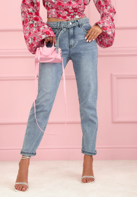 Mom-Jeans mit G&uuml;rtel Valerio Hellblau