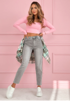 Spodnie jeansowe mom fit Wait Here jasnoszare