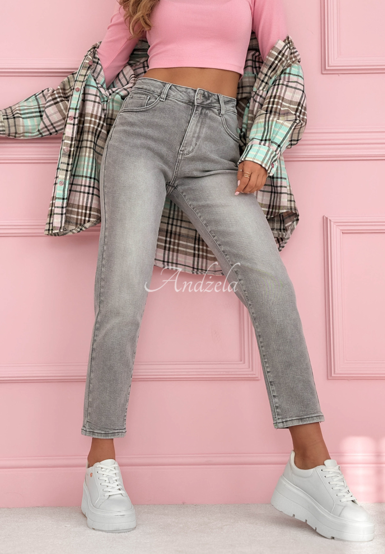 Wait Here light gray mom fit jeans