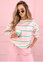 Sweat Set w paski Delightful Lines różowo-Pistaziengrün