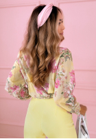 Kwiecista Bluse ze stójką Flower Blossoms błękitno-Gelb