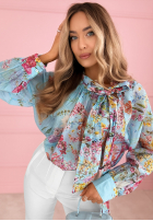 Kwiecista Bluse z wiązaniem Marielle Himmelblau