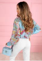 Kwiecista Bluse z wiązaniem Marielle Himmelblau