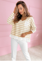 Pullover w paski z koronką Leonor biało-Himmelblau