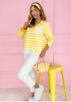 Pullover w paski z koronką Leonor biało-Himmelblau