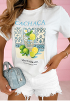 T-shirt z nadrukiem Cachaca Lemon biało-błękitny