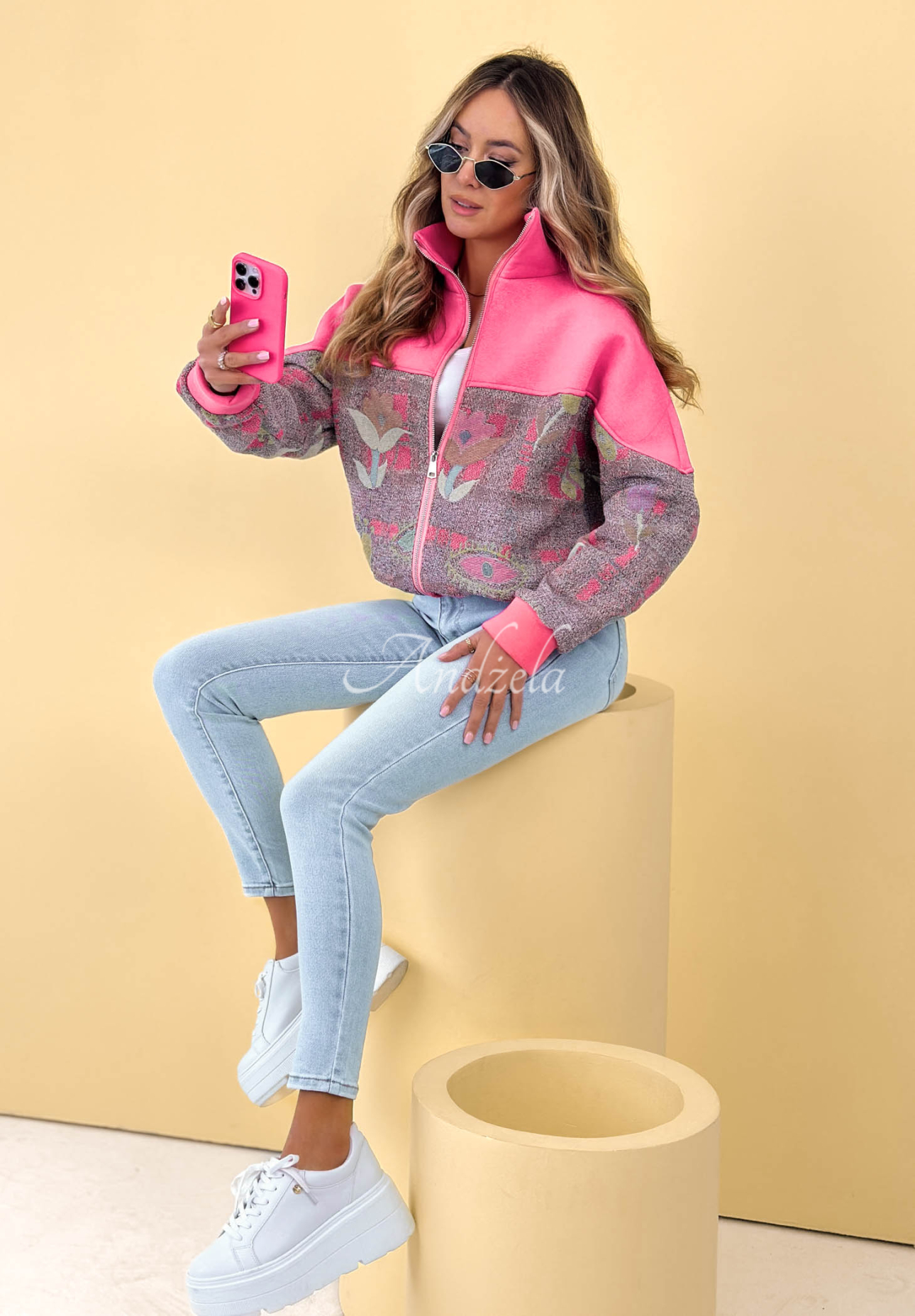 Gemustertes Sweatshirt aus Baumwolle mit Stehkragen Alice Rosa