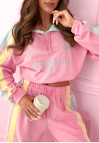 Sweat Set z nadrukiem Sweatshirt i Hose Feel Good Rosa