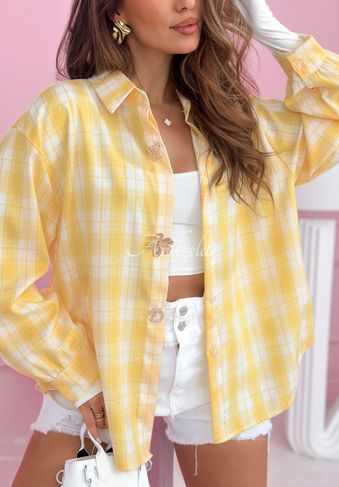 Colors &amp; Squares yellow viscose check shirt