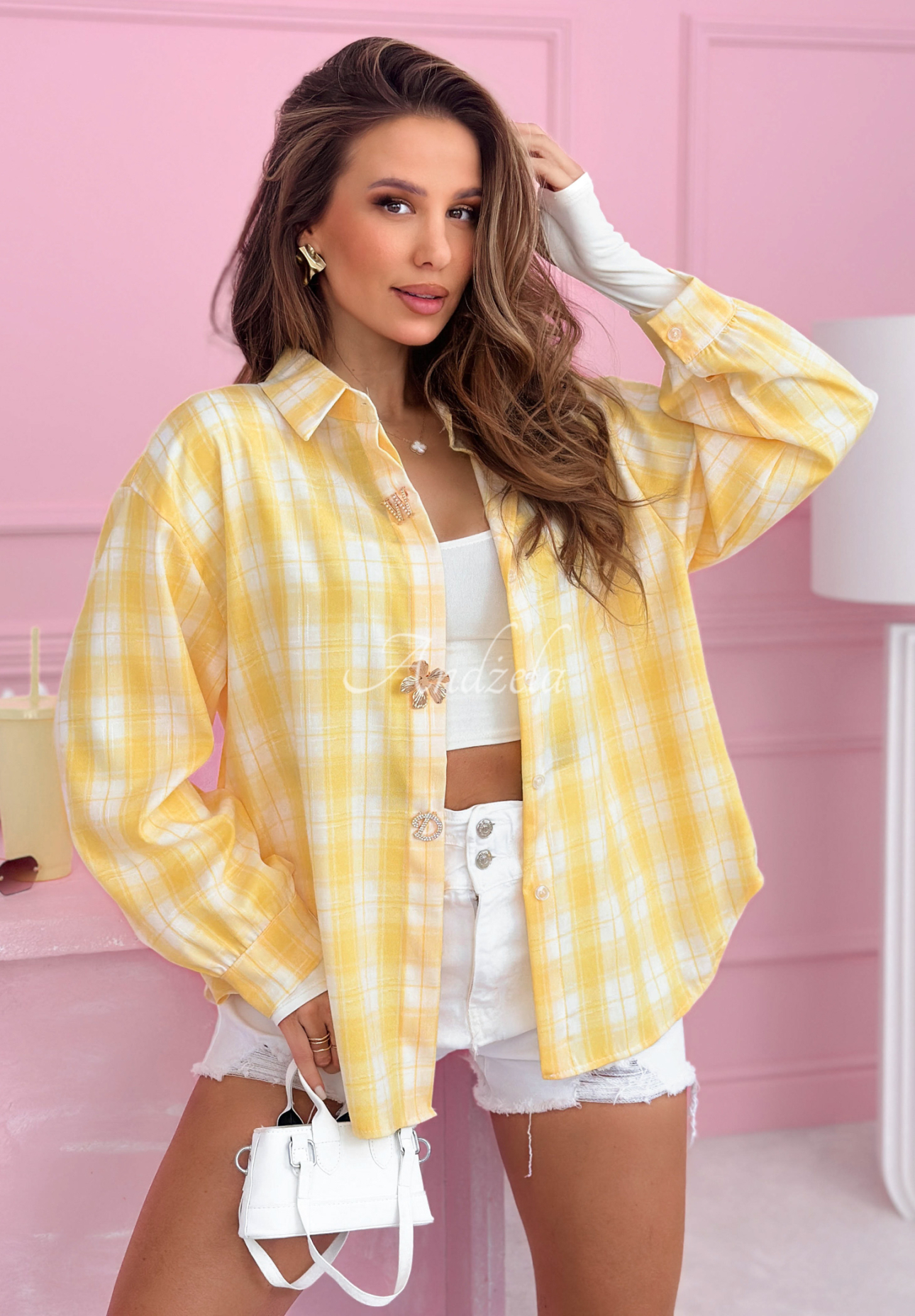 Colors & Squares yellow viscose check shirt