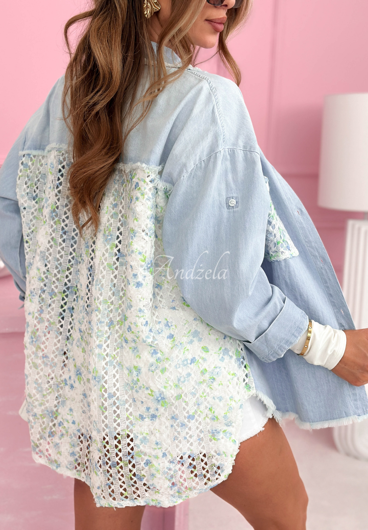 Denim-Hemd mit Spitze Lace On My Mind Blau