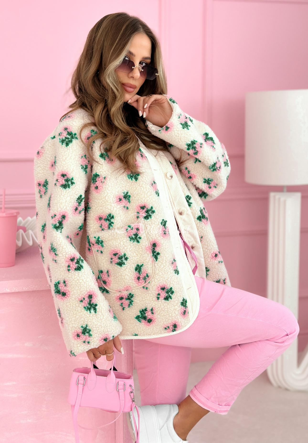 Fleecejacke mit Blumenmuster Flower Fluffs Beige