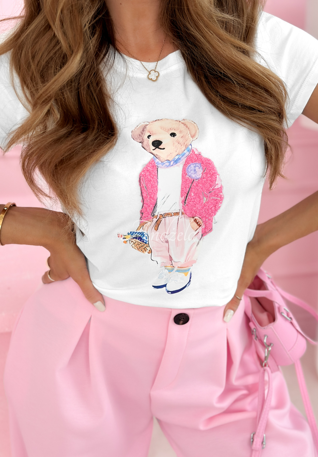Baumwoll-T-Shirt mit Teddybär Teddy's Choice weiß-Rosa
