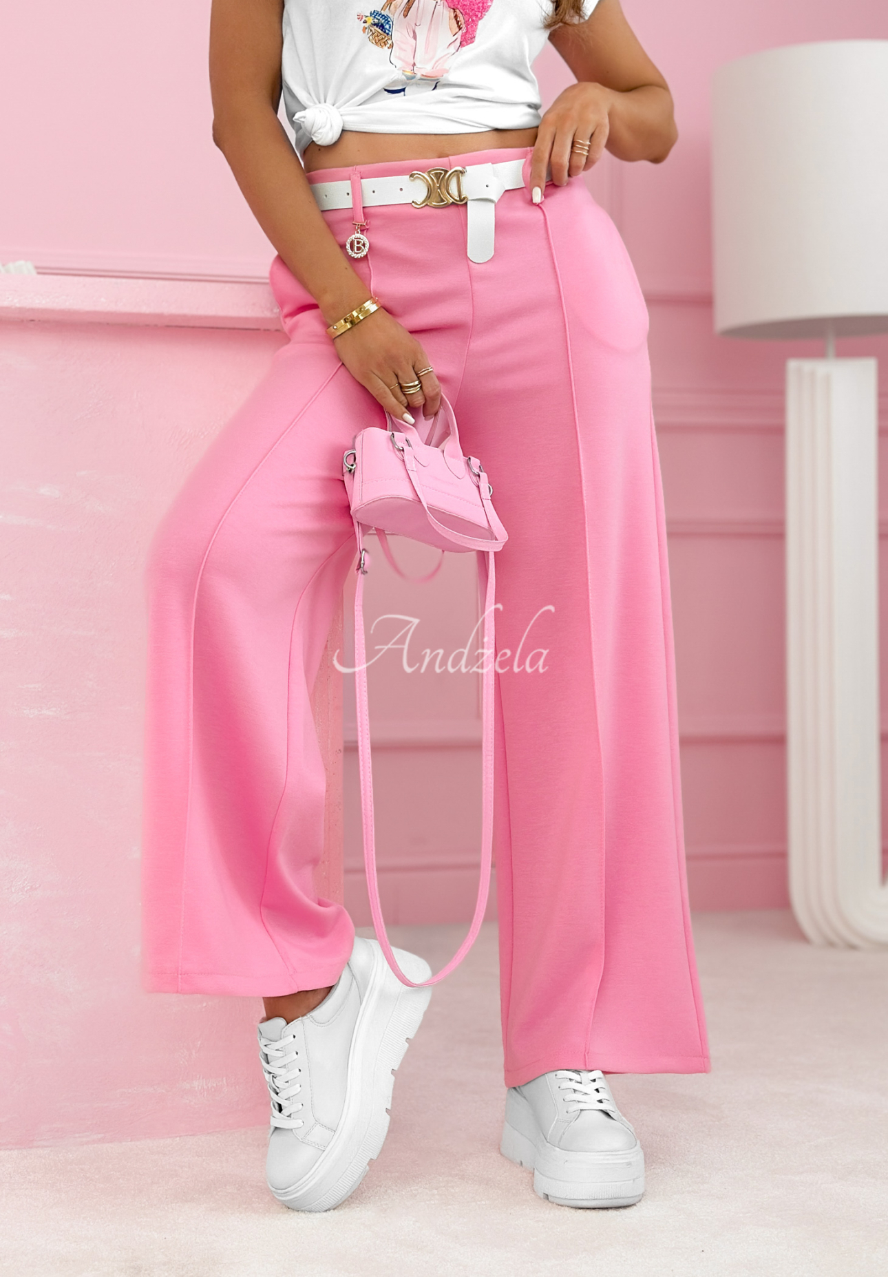Elegante Hose mit weitem Bein und Bügelfalte My Rules Rosa