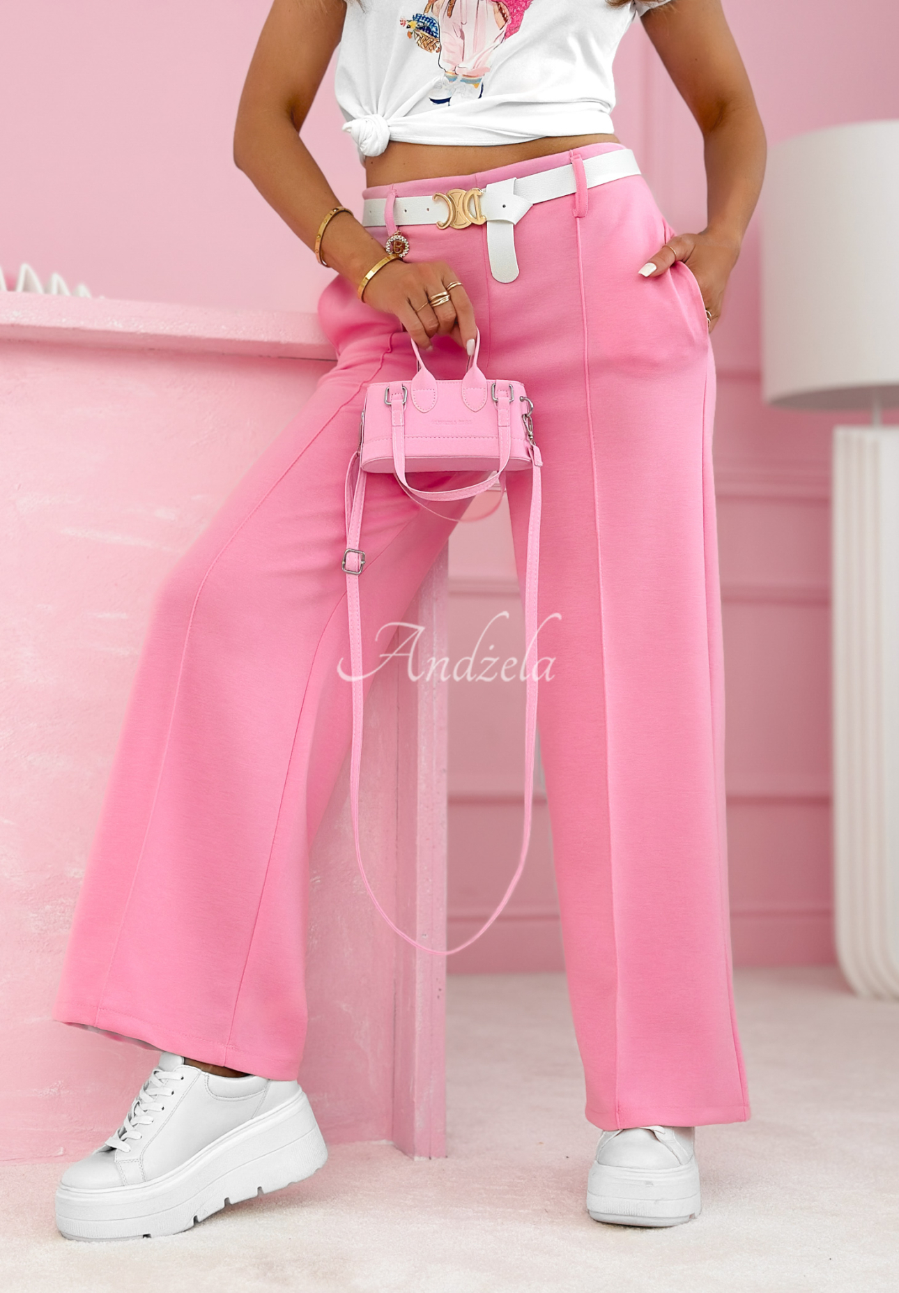 Elegante Hose mit weitem Bein und Bügelfalte My Rules Rosa