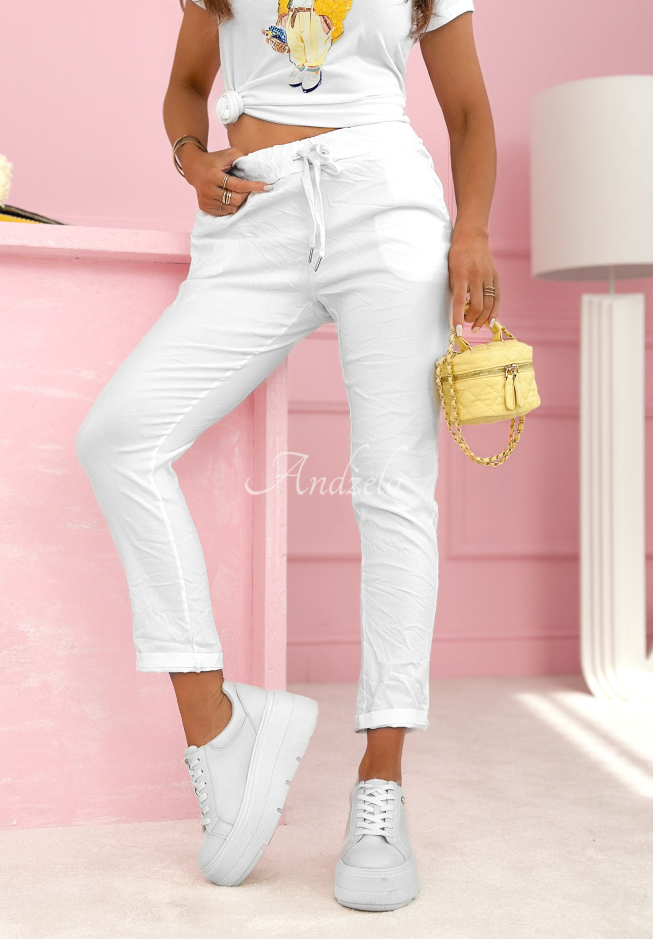 Archie white viscose fabric pants