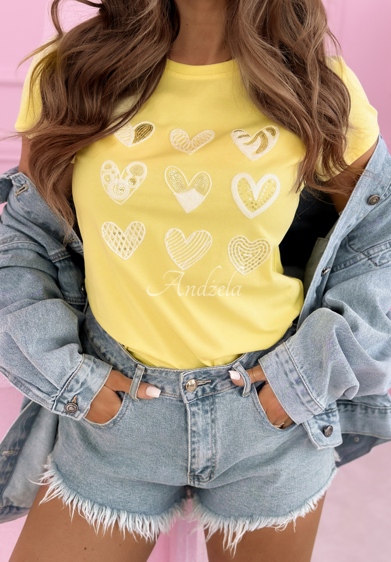 Baumwoll-T-Shirt mit Herzen A Lot Of Hearts Gelb