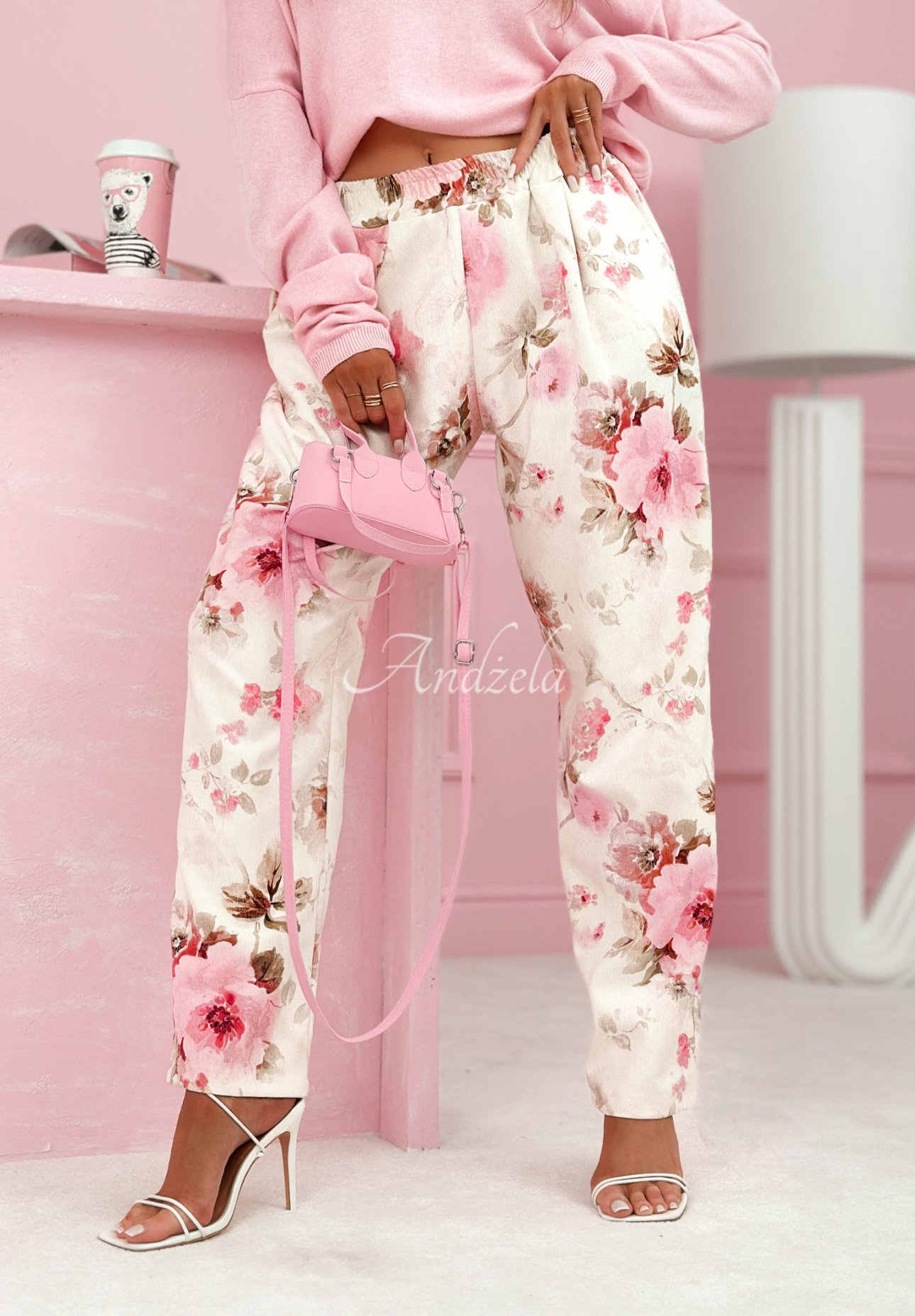 Cordhose aus Baumwolle mit Blumenmuster Florentine Ecru