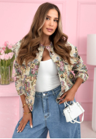 Krótka żakardowa Jacke bomberka w kwiaty Despite The Rain Beige