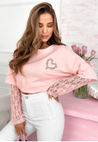 Sweatshirt z koronkowymi rękawami i serduszkiem Addison Gelb