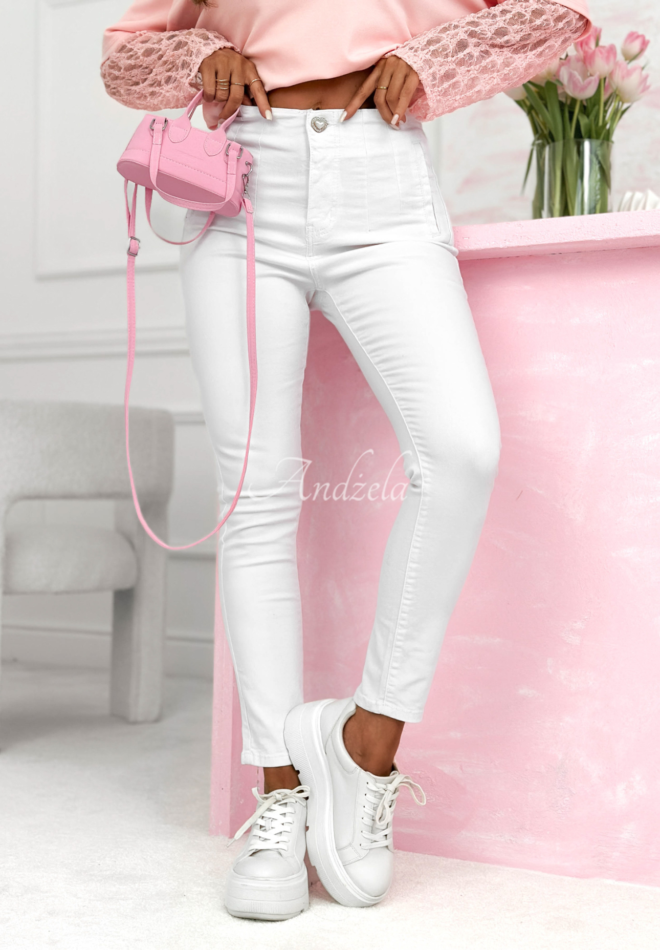 Virelle white skinny jeans with stitching