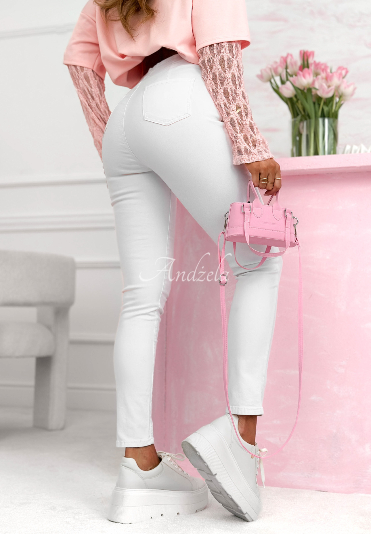 Virelle white skinny jeans with stitching