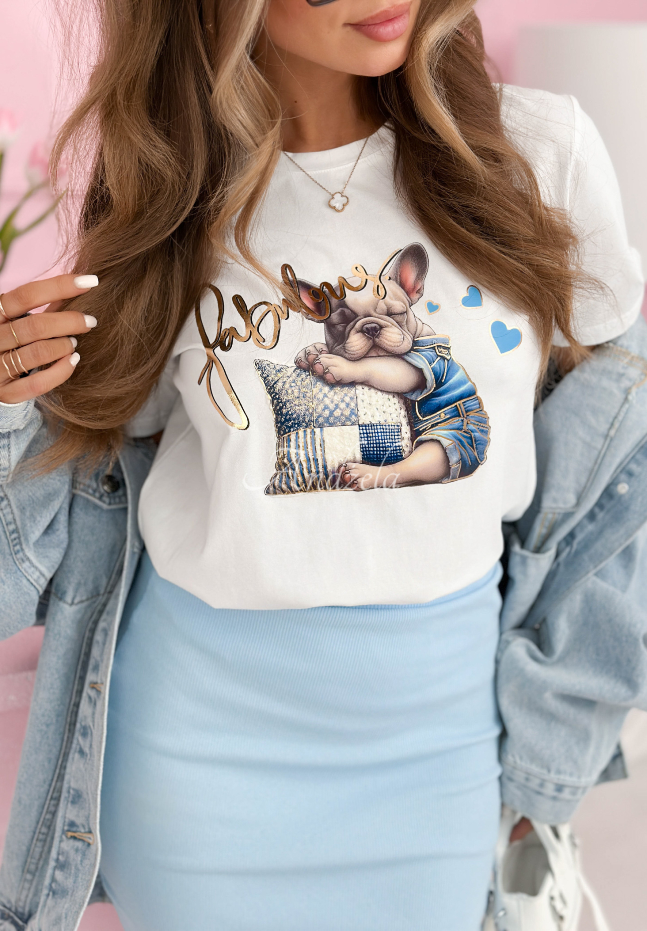 Baumwoll-T-Shirt mit Aufdruck Fabulous Doggy weiß-Blau