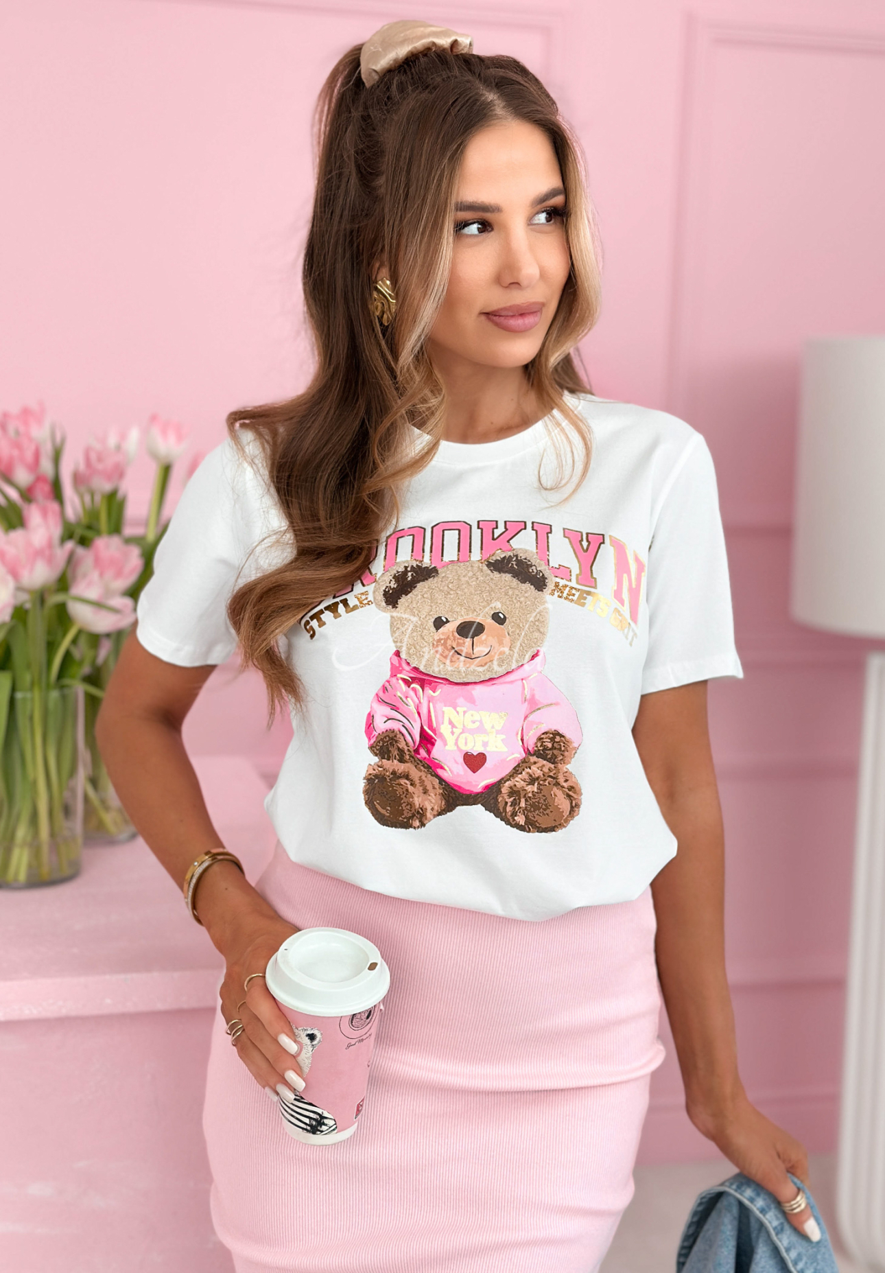 Cotton T-shirt with Brooklyn Style print, white